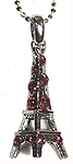 Eiffel Tower Necklace - Silver with Pink Rhinestones