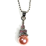 Eiffel Tower Necklace - Silver with Pink Pearl