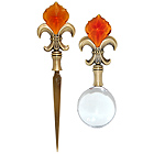 Fleur de Lis Letter Opener and Magnifying Glass Set - Amber