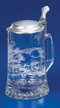 Glass Beer Stein with Pewter Lid - Aviator, 7-1/4H