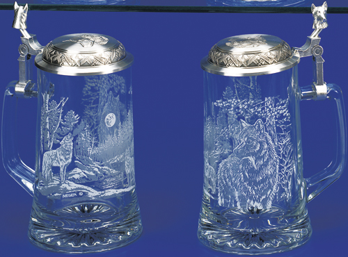 Glass Beer Stein with Pewter Lid - Timber Wolf, 7-1/4