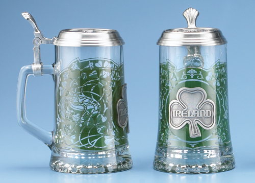 Glass Beer Stein - Souvenir of Ireland, 7-1/4H