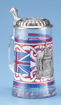 Glass Beer Stein - Souvenir of England, 7-1/4