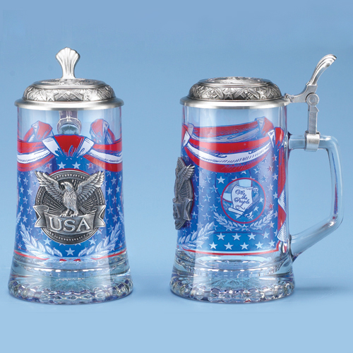USA Glass Beer Stein with Pewter Lid - 7.25