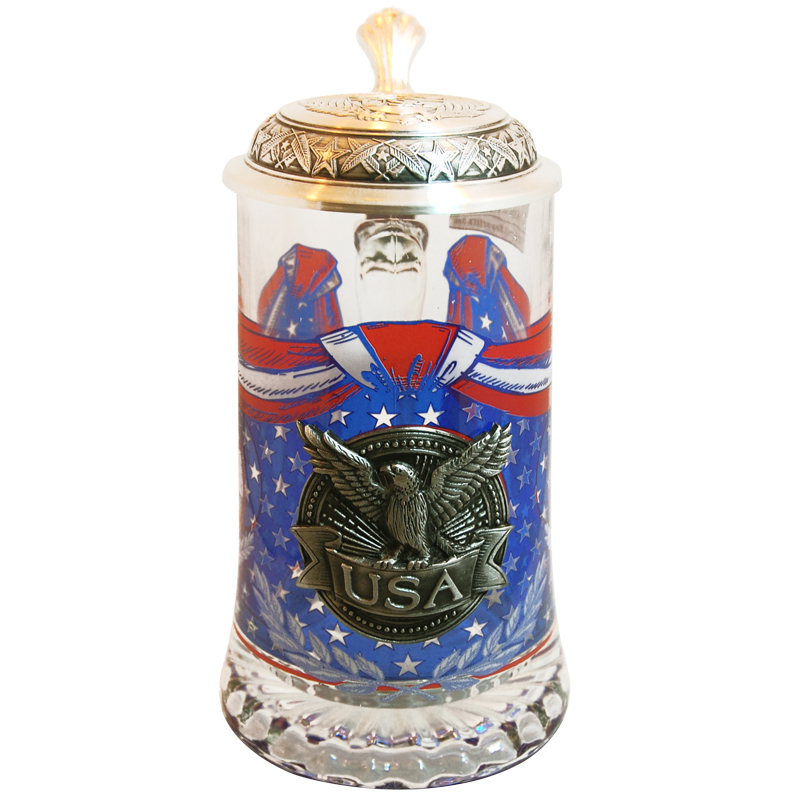 Glass Beer Stein - Souvenir of USA, 7-1/4H