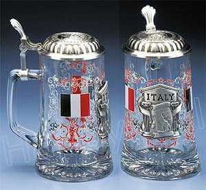 Glass Beer Stein - Souvenir of Italy, 7-1/4H