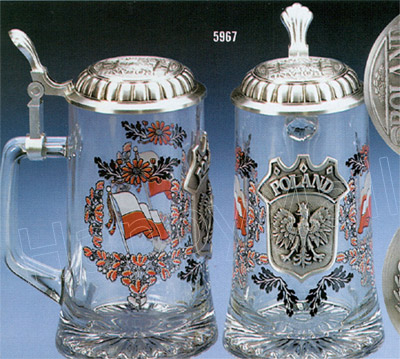 Glass Beer Stein - Souvenir of Poland, 7-1/4H, photo-3