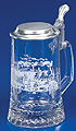 Glass Beer Stein with Pewter Lid - Railroad, 7-1/4H