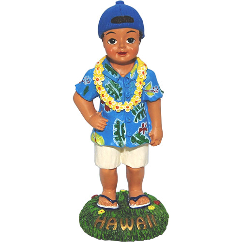 Hawaiian Boy in Aloha Shirt Figurine Doll - 4.25H