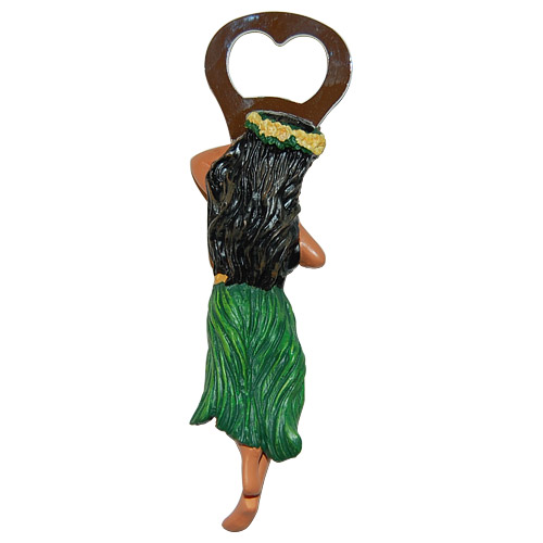 Hula Girl (Long Green Skirt w/ One Hand Raised) Bottle Opener, photo-1