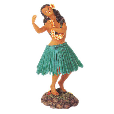 Hawaiian Dashboard Hula Doll Dancing - Green Skirt , 7H