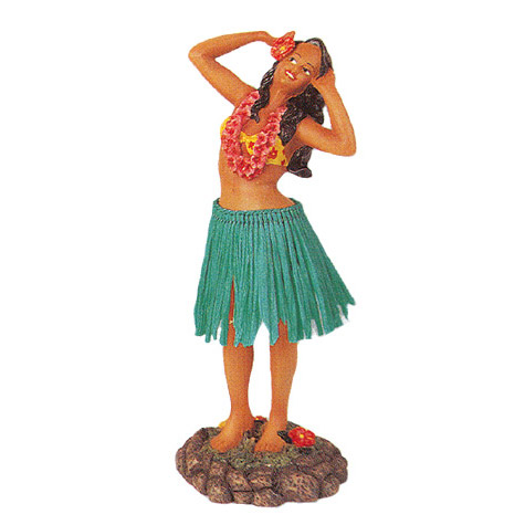 Hawaiian Dashboard Hula Doll Longing - Green Skirt, 7H