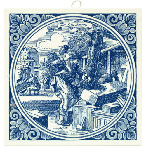 Steenhouwer / Stone Cutter, Dutch Delft Tile 6