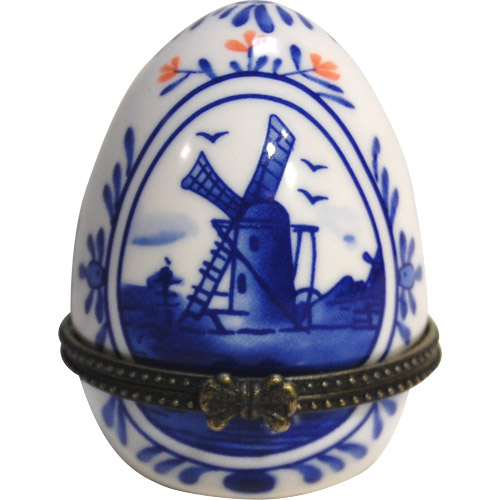 Egg-Shaped Delft Blue Trinket Box, 3.5H