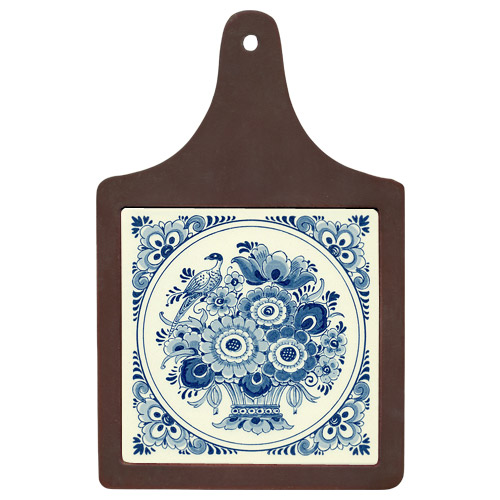 Cheeseboard w/ Delft-Blue Tile - Flower with Bird