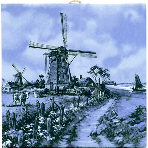 Dutch Tile, Windmill with Cow