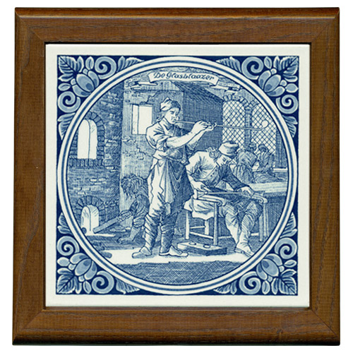 Tile with Frame, Delft Blue Glasblaazer / Glass Blower, 7.5