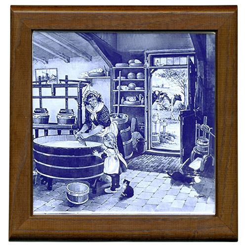 Tile with Frame, Delft Blue Cheesemaker, 7.5