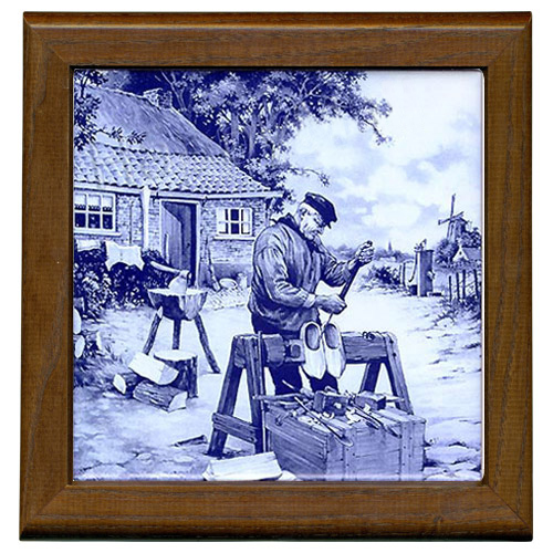 Tile with Frame, Delft Blue Clogmaker, 7.5