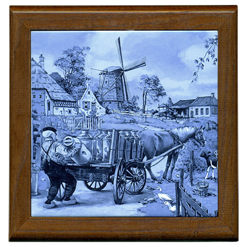 Tile with Frame, Delft Blue Milkman, 7.5