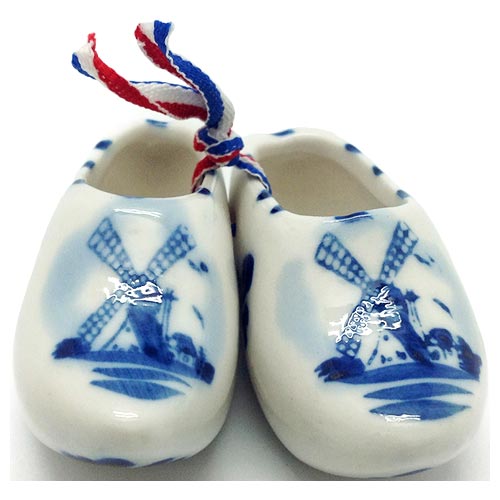 Pair of Delft Blue Ceramic Clog Shoes, 2.75L