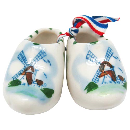 Pair of Colored Delft Blue Ceramic Clog Shoes, 2.75L