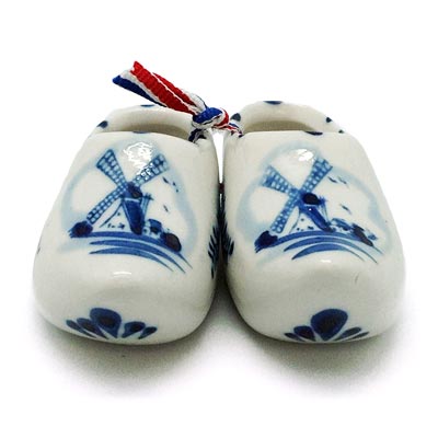 Pair of Delft Blue Ceramic Clog Shoes, 3L