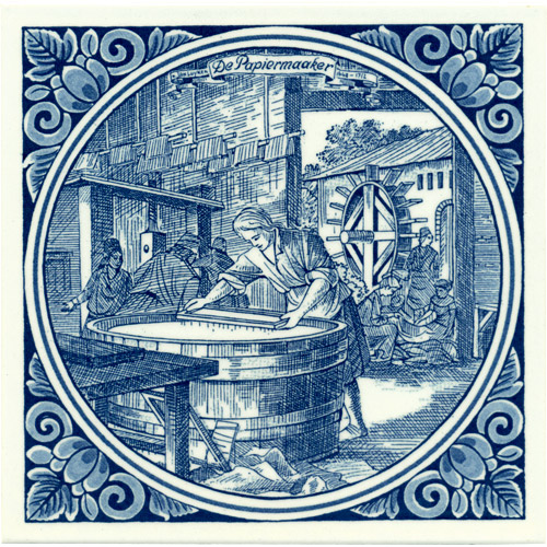 Papiermaaker / Papermaker, Dutch Delft Tile 6