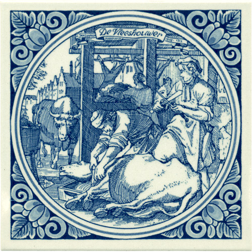 Vleeshouwer / Butcher, Dutch Delft Tile 6