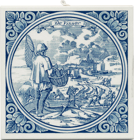 Visser / Fisherman, Dutch Delft Tile 6