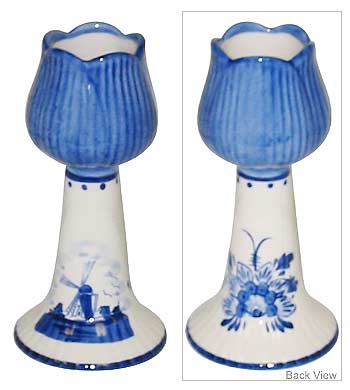 Delft Blue Tulip Candle Holder, 4.5H