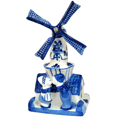 Delft Blue- Decorative Windmill w/ Kissing Couple, Music Box