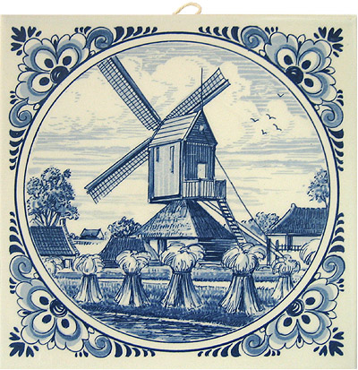 Delft Blue Tile - Dutch Harvest Landscape with a Windmill, 6