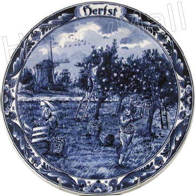 Herfst/Fall, Hand Painted Delft Blue Plate 8D