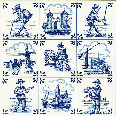 Dutch Tile, Delft Blue 9 Scenes