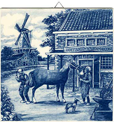 Dutch Tile, Antique Delft Blue Blacksmith