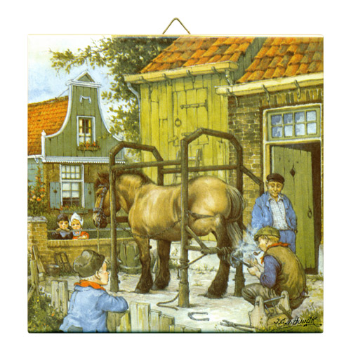 Dutch Tile, Color Blacksmith & Children