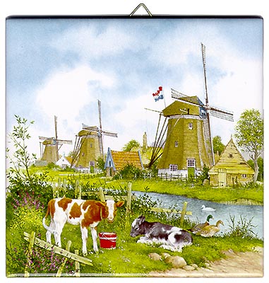 Dutch Tile, Color Three Windmills, 6