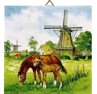 Dutch Tile, Windmill with Horses, 6