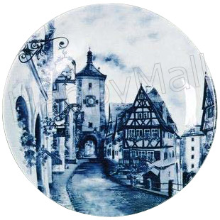 Decorative Plate, Blue European Village, 8.25