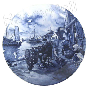 Decorative Plate, Delft Blue Fisherman 7.5D
