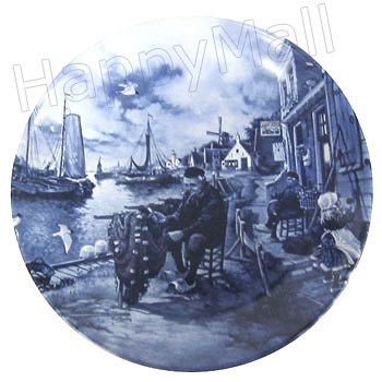 Delft Blue Decorative Plate - Fisherman 9.5D