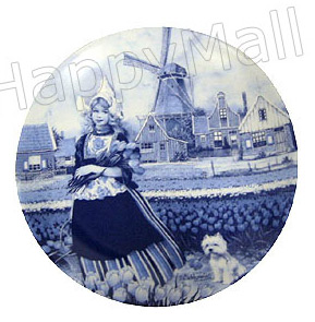 Decorative Plate, Delft Blue Tulip Girl 8.25D