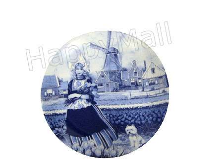 Delft Blue Decorative Plate - Tulip Girl 9.25D