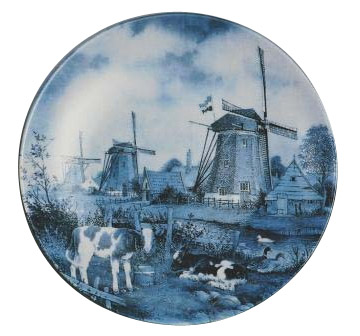 Delft Blue Decorative Plate - Three Windmills with Calves 9.25D