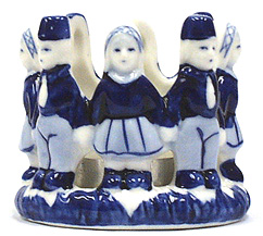 Delft Blue Votive Candle Holder - Children in a Circle, 2.5H