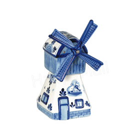 Dutch Delft Blue Windmill, Music Box w/ Turning Blades, photo-1