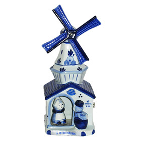 Delft Blue- Decorative Windmill w/ Kissing Couple (movable), Music Box