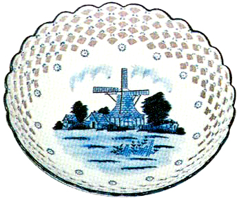 Delft Blue Windmill Round Dish with Cut Work, 9