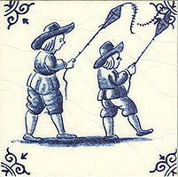 2 Mini Tile Magnet, Antique Delft Blue Children Scene